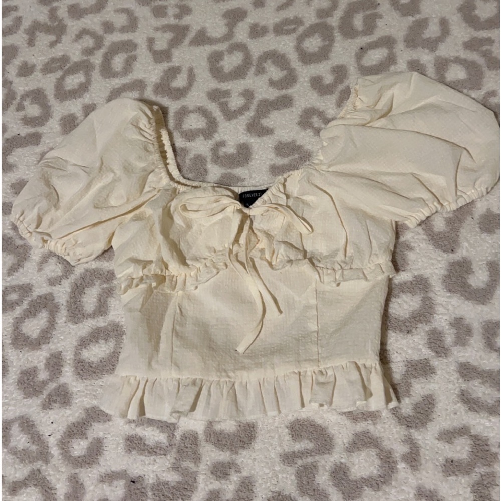 Forever 21 Off White Ruffle Crop Top
